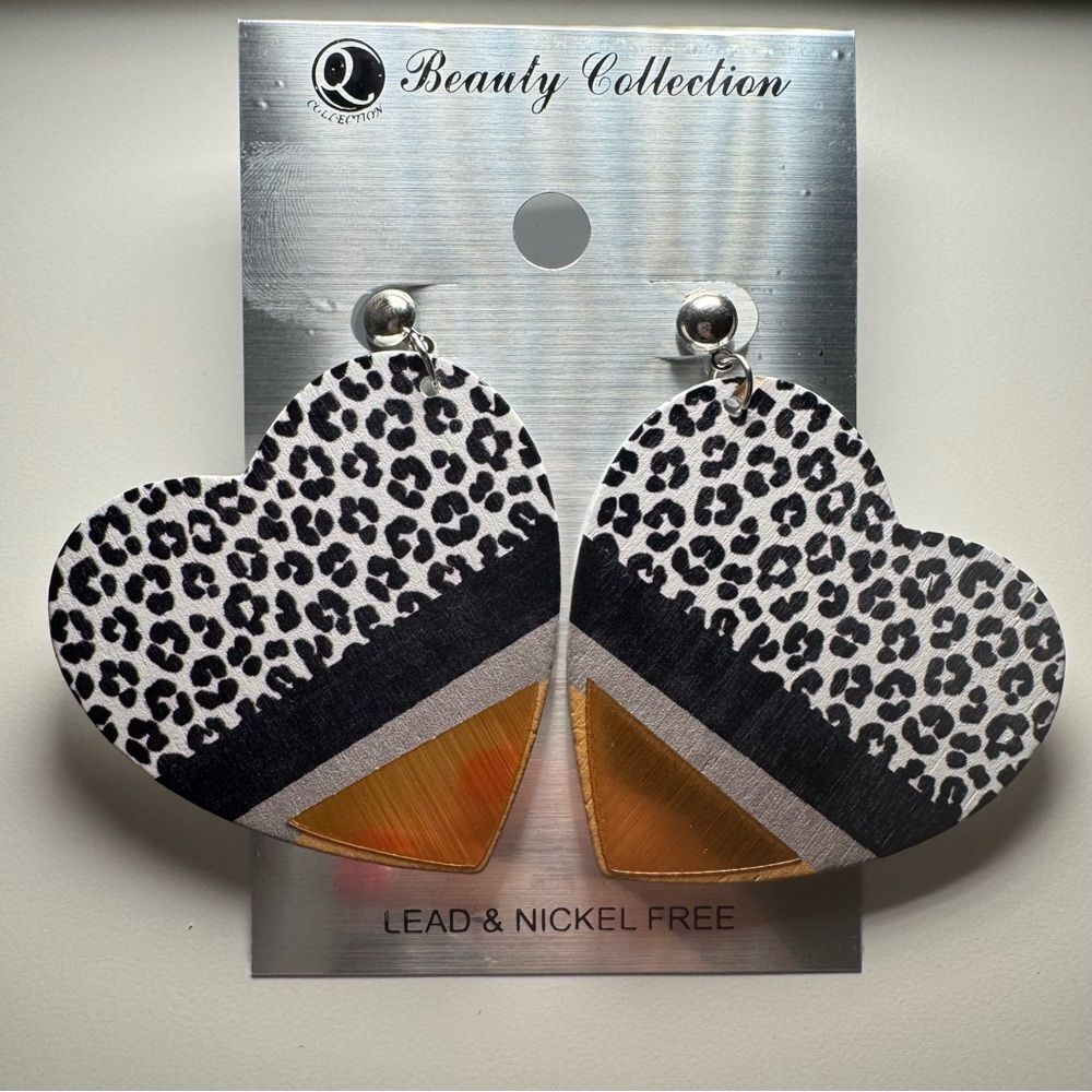 3For$20 Beauty Collection Leopard Print Heart Wood Statement Stud Earrings